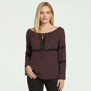 Karen Kane 100% Silk Boho Floral Lace Bell Sleeve Blouse | Size S